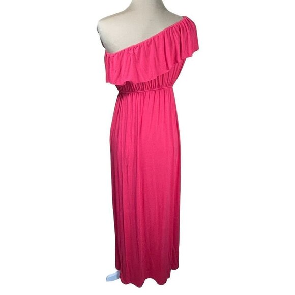 Color Me Red One Shoulder Jersey Maxi Dress Raspberry size L Large - Picture 3 of 5
